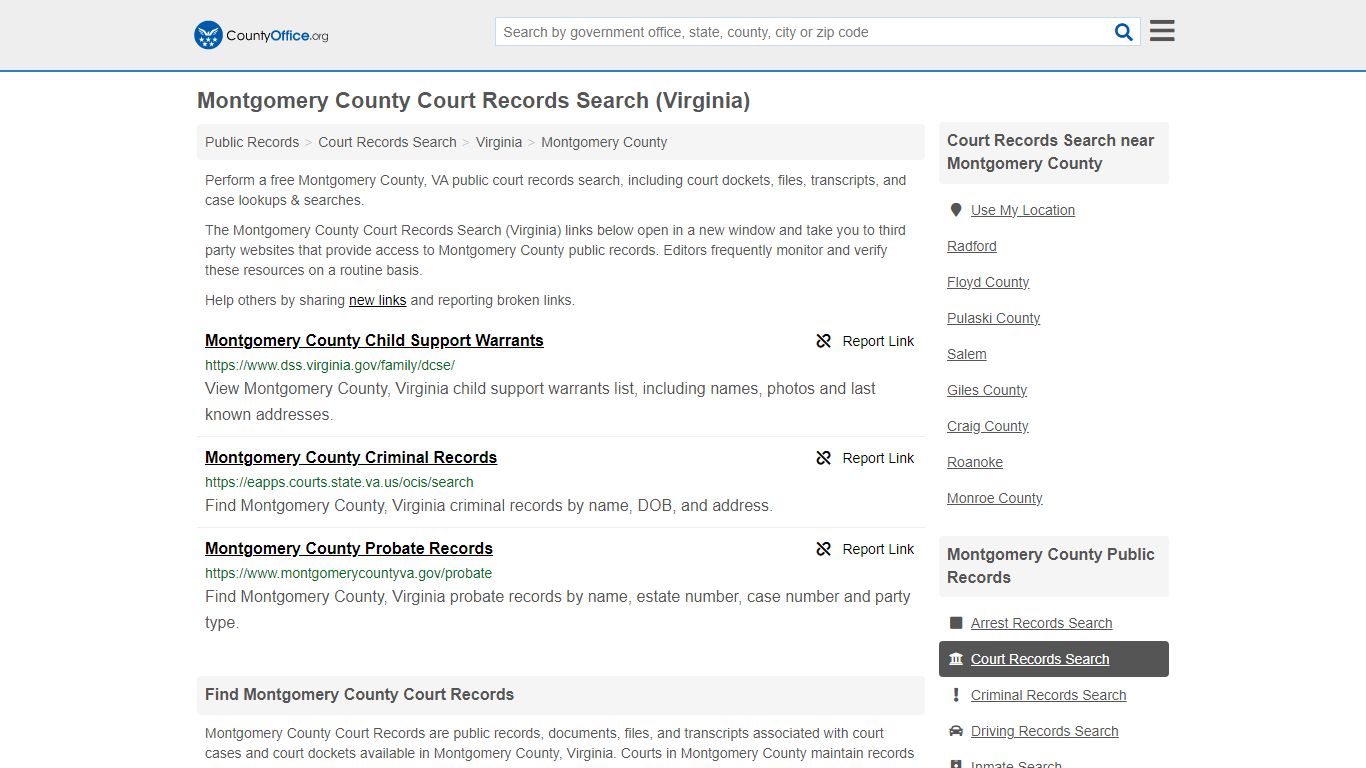 Montgomery County Court Records Search (Virginia) - County Office